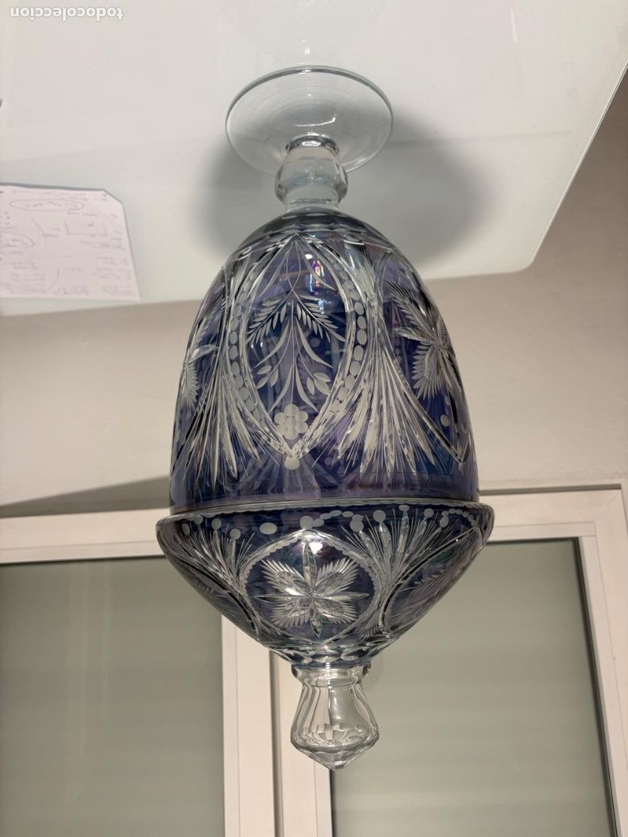 Antig&uuml;edades: Magn&iacute;fico Conjunto Cop&oacute;n Monumental y Tapa Cristal Bohemia Tallado - Azul Cobalto&rdquo;
