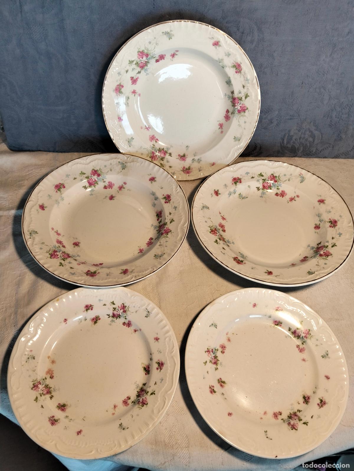 Antig&uuml;edades: Vajilla antigua de porcelana blanca marca Pikman la Cartuja de Sevilla motivos florales a&ntilde;os 40