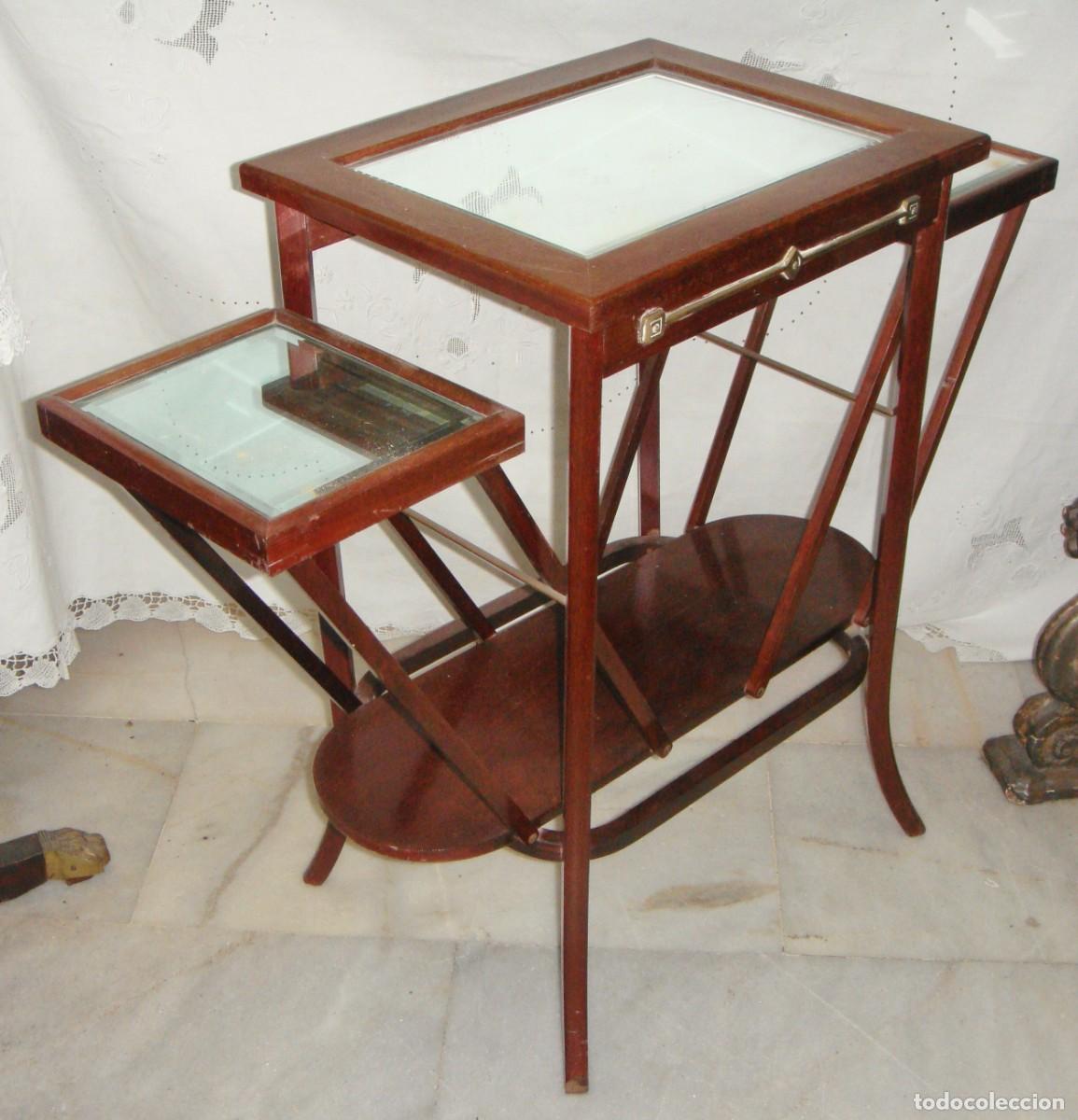 Antig&uuml;edades: Mesa auxiliar extensible con alas abatibles y tapas de espejo &middot; Art Dec&oacute; &middot; ca. 1920&ndash;1940