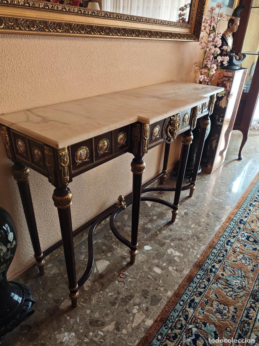 Antig&uuml;edades: Consola antigua de madera y marmol - Foto 2