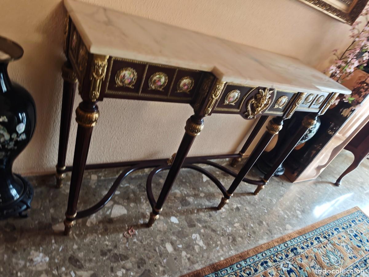 Antig&uuml;edades: Consola antigua de madera y marmol - Foto 3