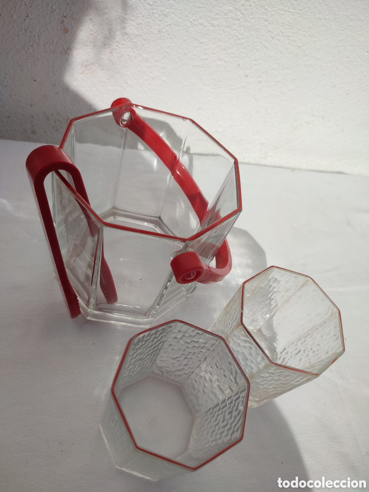 Antig&uuml;edades: Cubitera cristal con 2 vasos