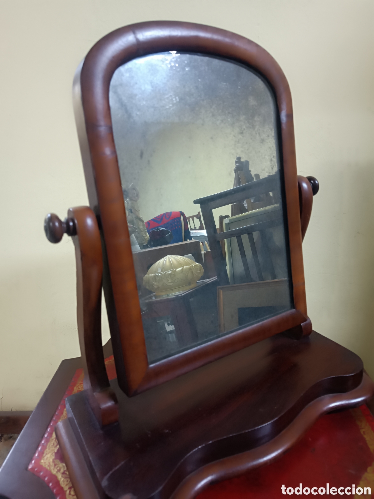 Antig&uuml;edades: Espejo de tocador antiguo de madera