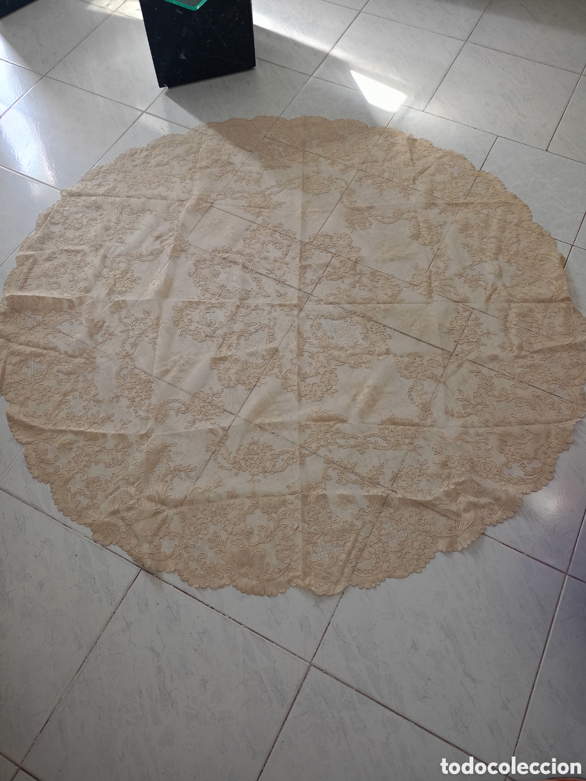 Antig&uuml;edades: Antiguo mantel REDONDO DE ENCAJE DE ALEN&Ccedil;ON vintage a&ntilde;os 50