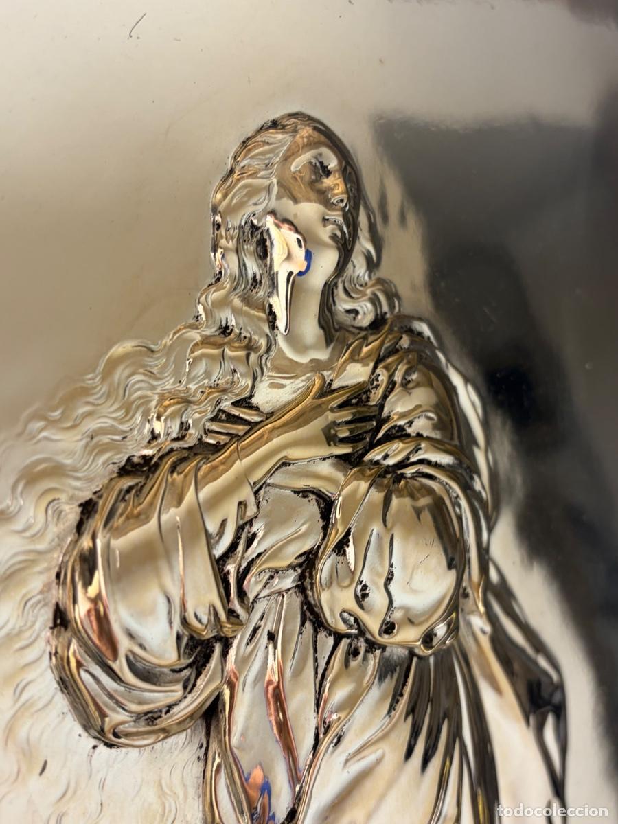 Antig&uuml;edades: Cuadro Inmaculada Concepcion en cobre y ba&ntilde;o plata
