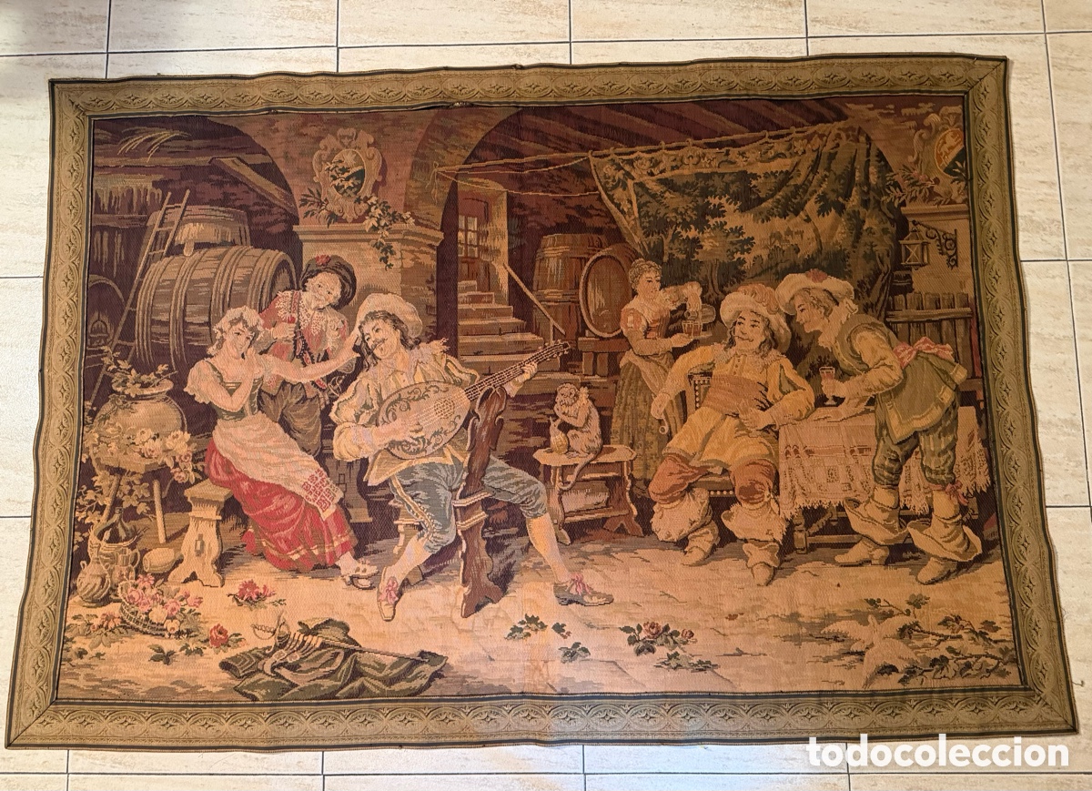 Antig&uuml;edades: TAPIZ &rdquo;M&Uacute;SICO EN LA TABERNA&rdquo; (S.XX) - Foto 2