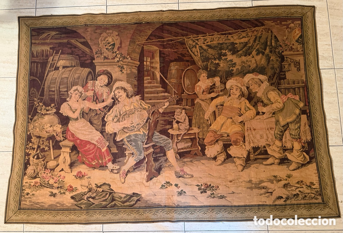 Antig&uuml;edades: TAPIZ &rdquo;M&Uacute;SICO EN LA TABERNA&rdquo; (S.XX) - Foto 3