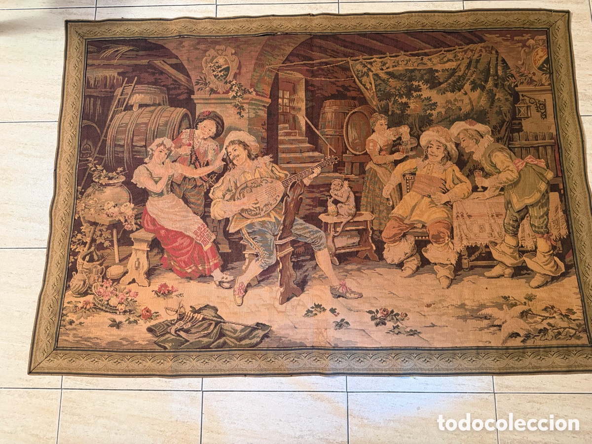 Antig&uuml;edades: TAPIZ &rdquo;M&Uacute;SICO EN LA TABERNA&rdquo; (S.XX) - Foto 11