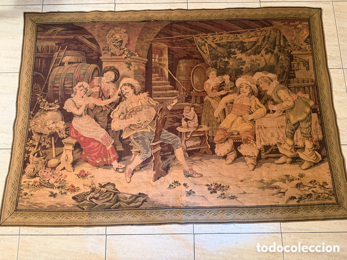 Antig&uuml;edades: TAPIZ &rdquo;M&Uacute;SICO EN LA TABERNA&rdquo; (S.XX) - Foto 12