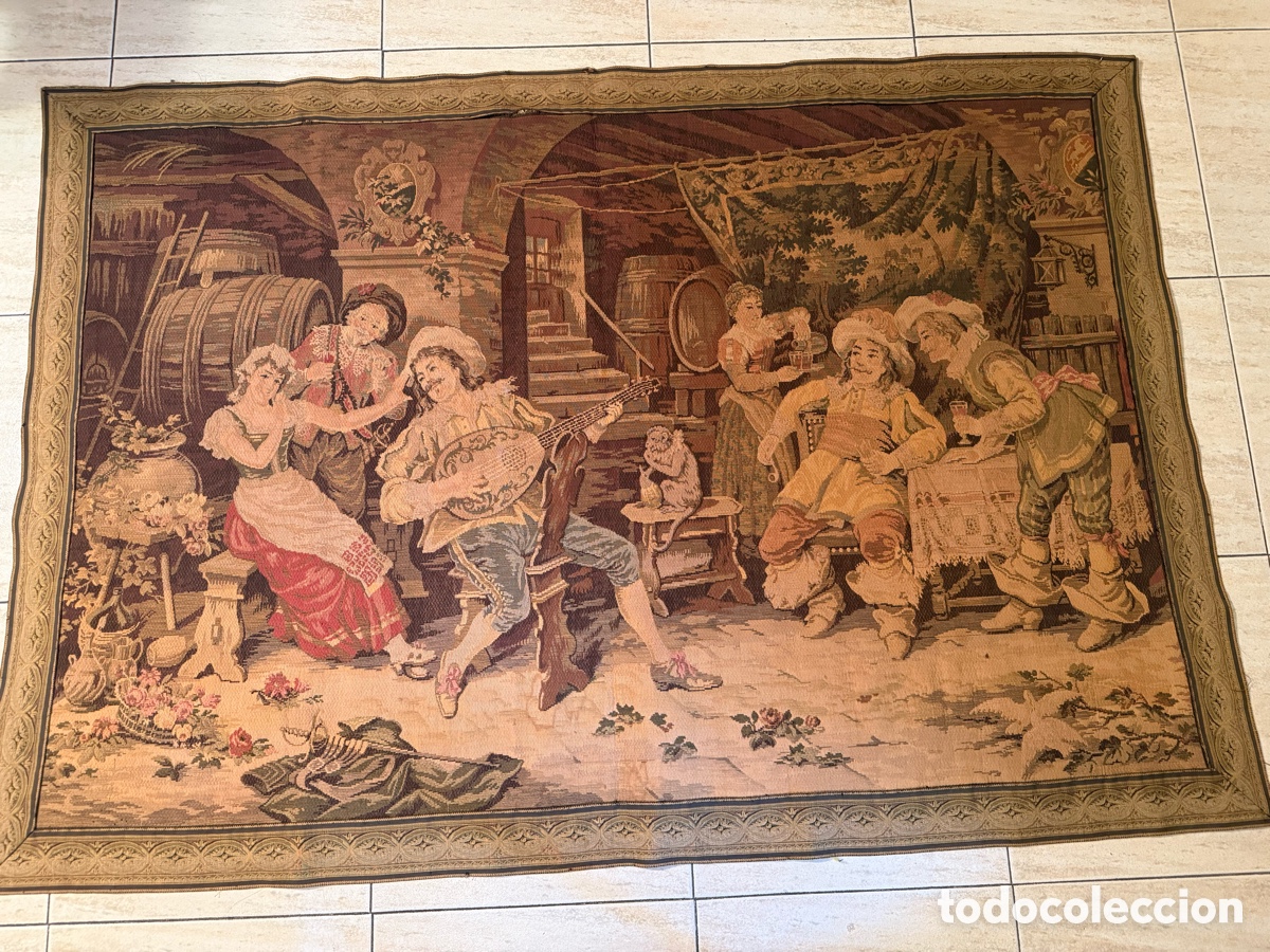 Antig&uuml;edades: TAPIZ &rdquo;M&Uacute;SICO EN LA TABERNA&rdquo; (S.XX) - Foto 13