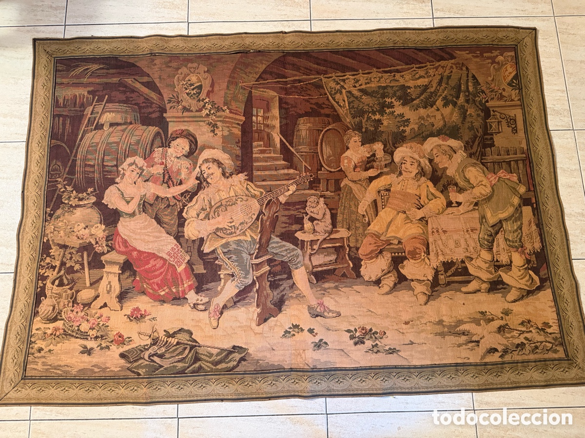 Antig&uuml;edades: TAPIZ &rdquo;M&Uacute;SICO EN LA TABERNA&rdquo; (S.XX) - Foto 14