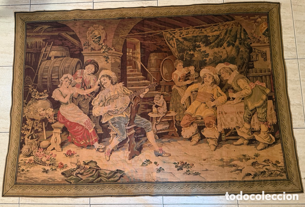 Antig&uuml;edades: TAPIZ &rdquo;M&Uacute;SICO EN LA TABERNA&rdquo; (S.XX) - Foto 1