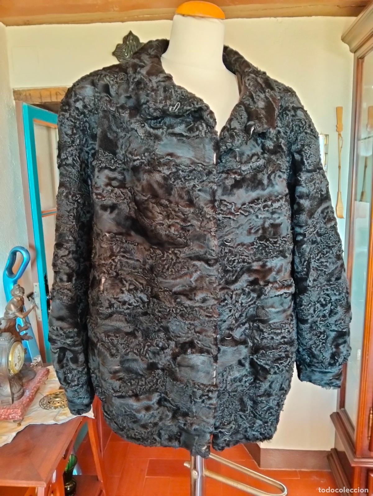 Antig&uuml;edades: Abrigo chaqueta chaquet&oacute;n antiguo negro piel pelo astrac&aacute;n invierno a&ntilde;os 50-60