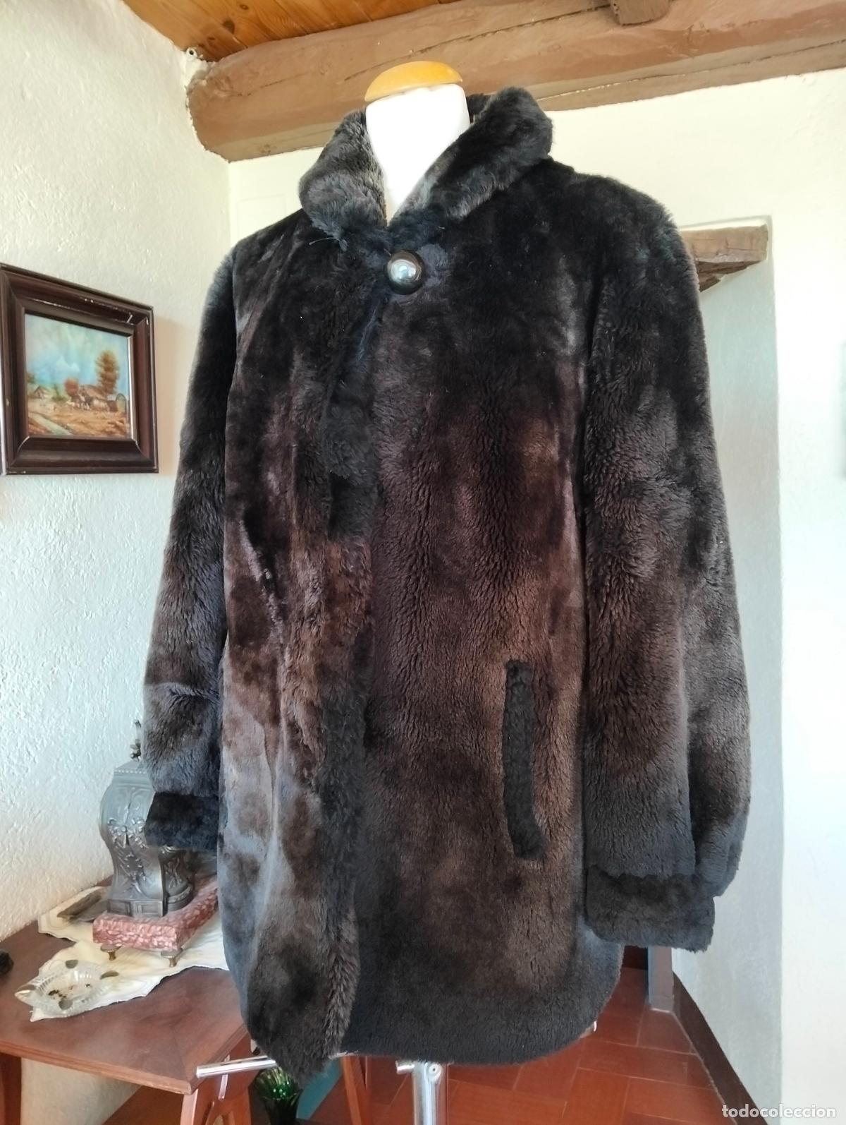 Antig&uuml;edades: Abrigo chaqueta chaquet&oacute;n antiguo marr&oacute;n oscuro bis&oacute;n o similar piel pelo invierno a&ntilde;os 50-60