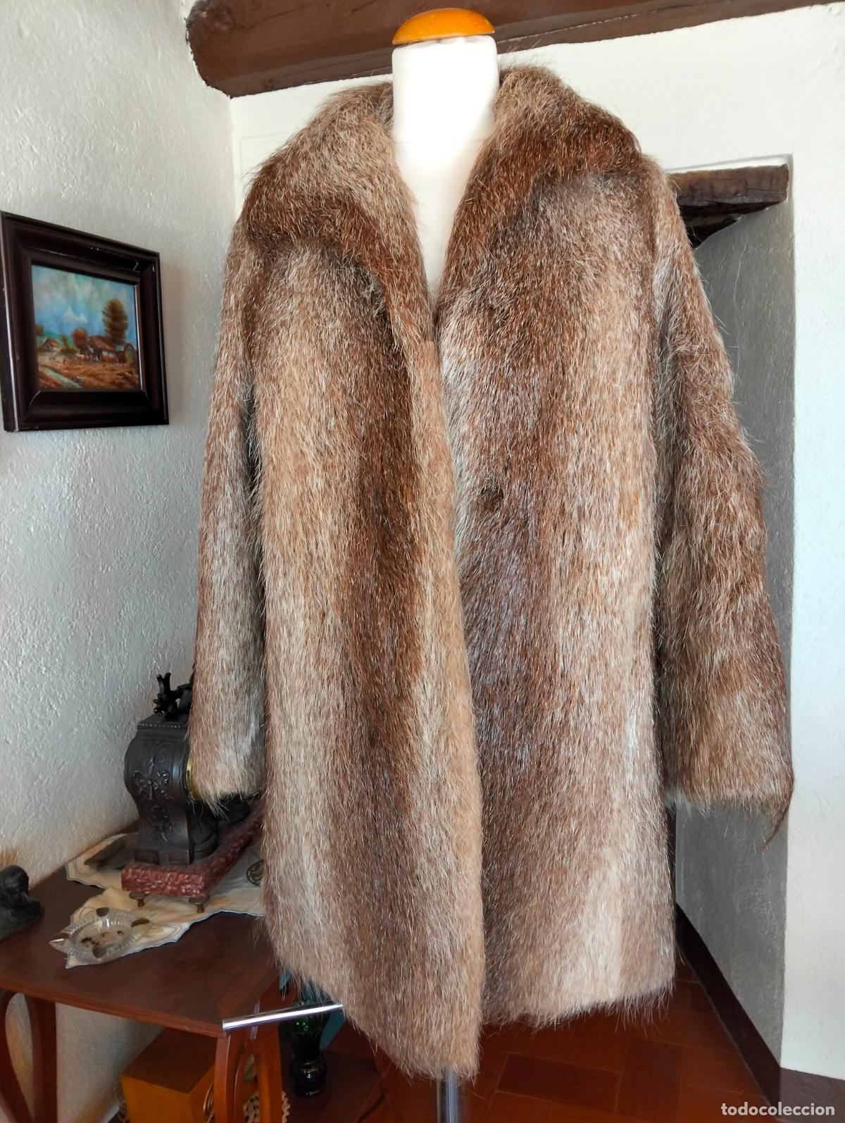 Antig&uuml;edades: Abrigo chaqueta chaquet&oacute;n antiguo marr&oacute;n oscuro nutria o similar piel pelo invierno a&ntilde;os 50-60