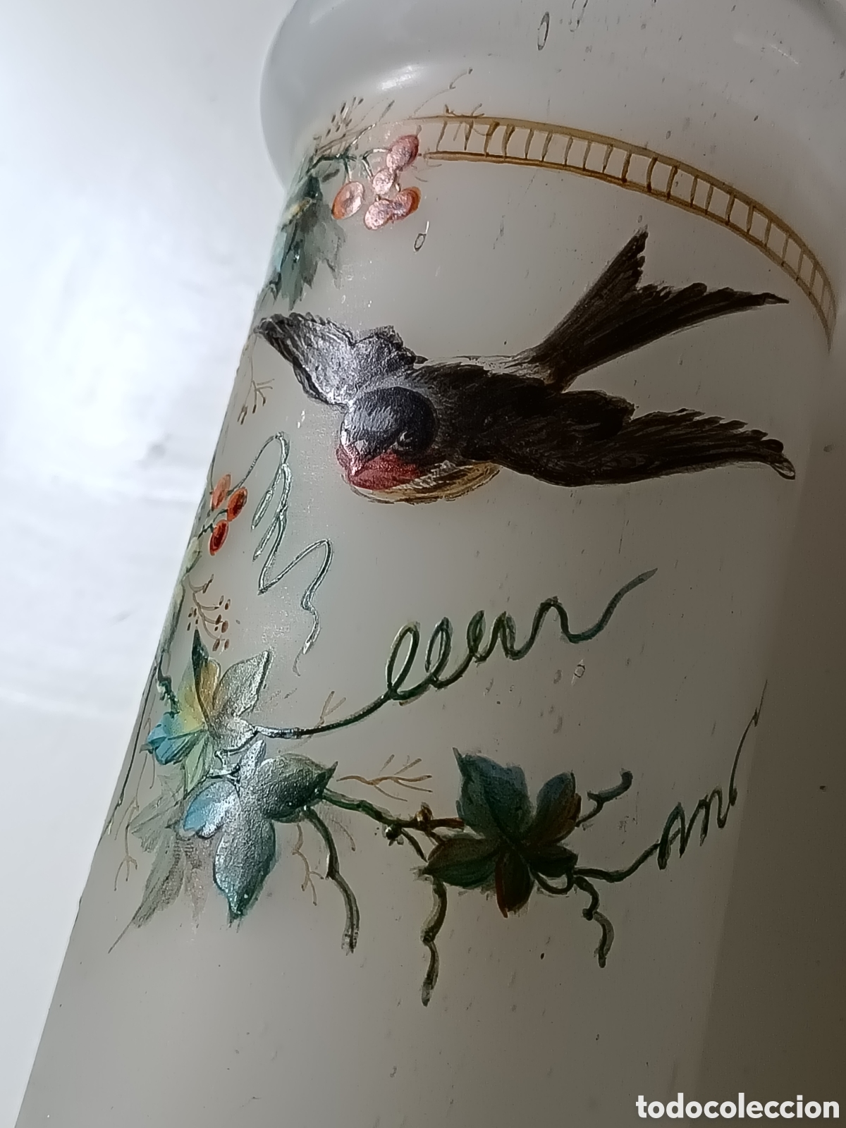 Antig&uuml;edades: Jarr&oacute;n opalina blanca decorada a mano, s. XIX - Foto 4