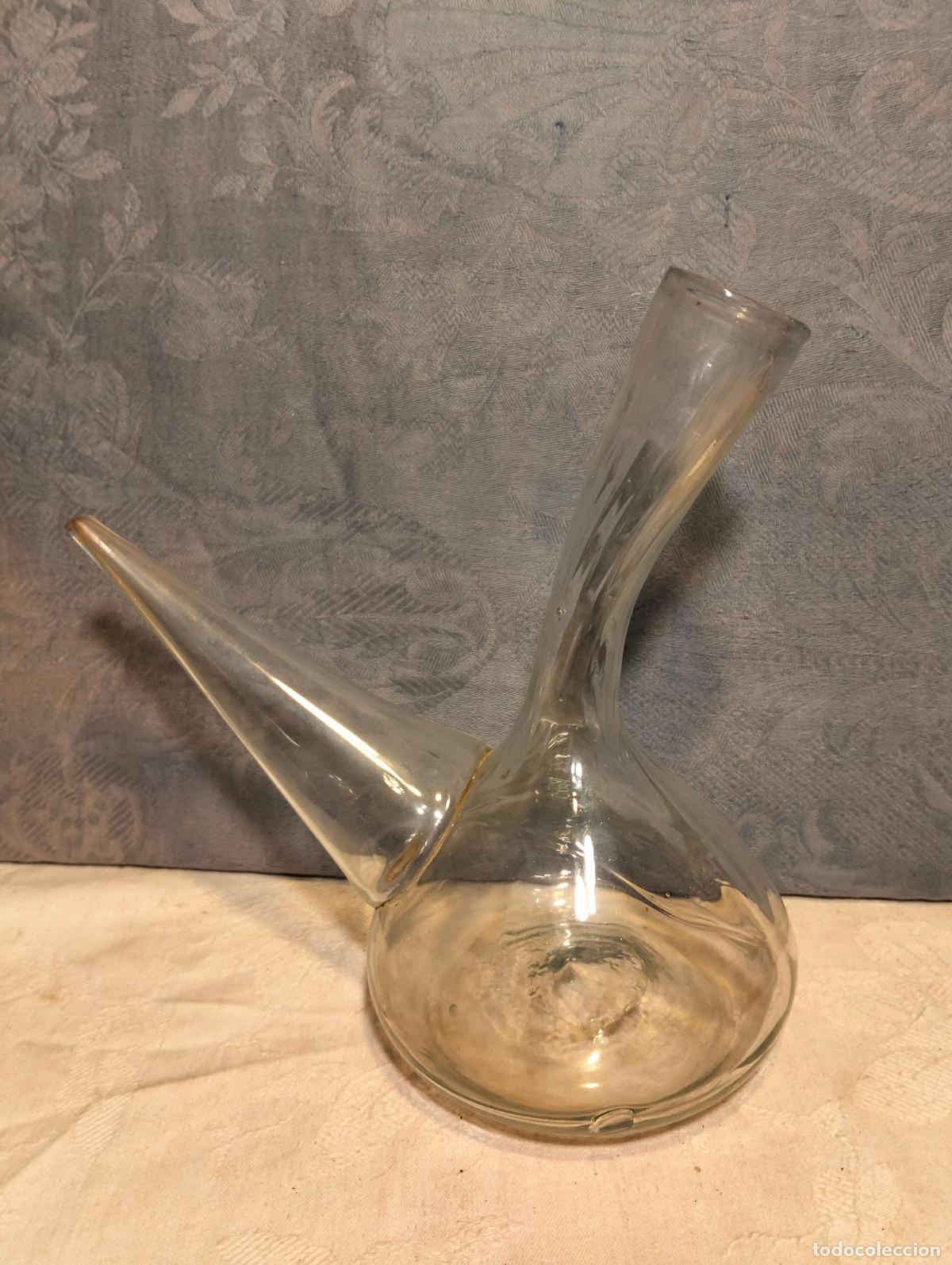 Antiques: Porr&oacute;n de cristal soplado a mano con cuello trenzado catalan a&ntilde;os 40-50