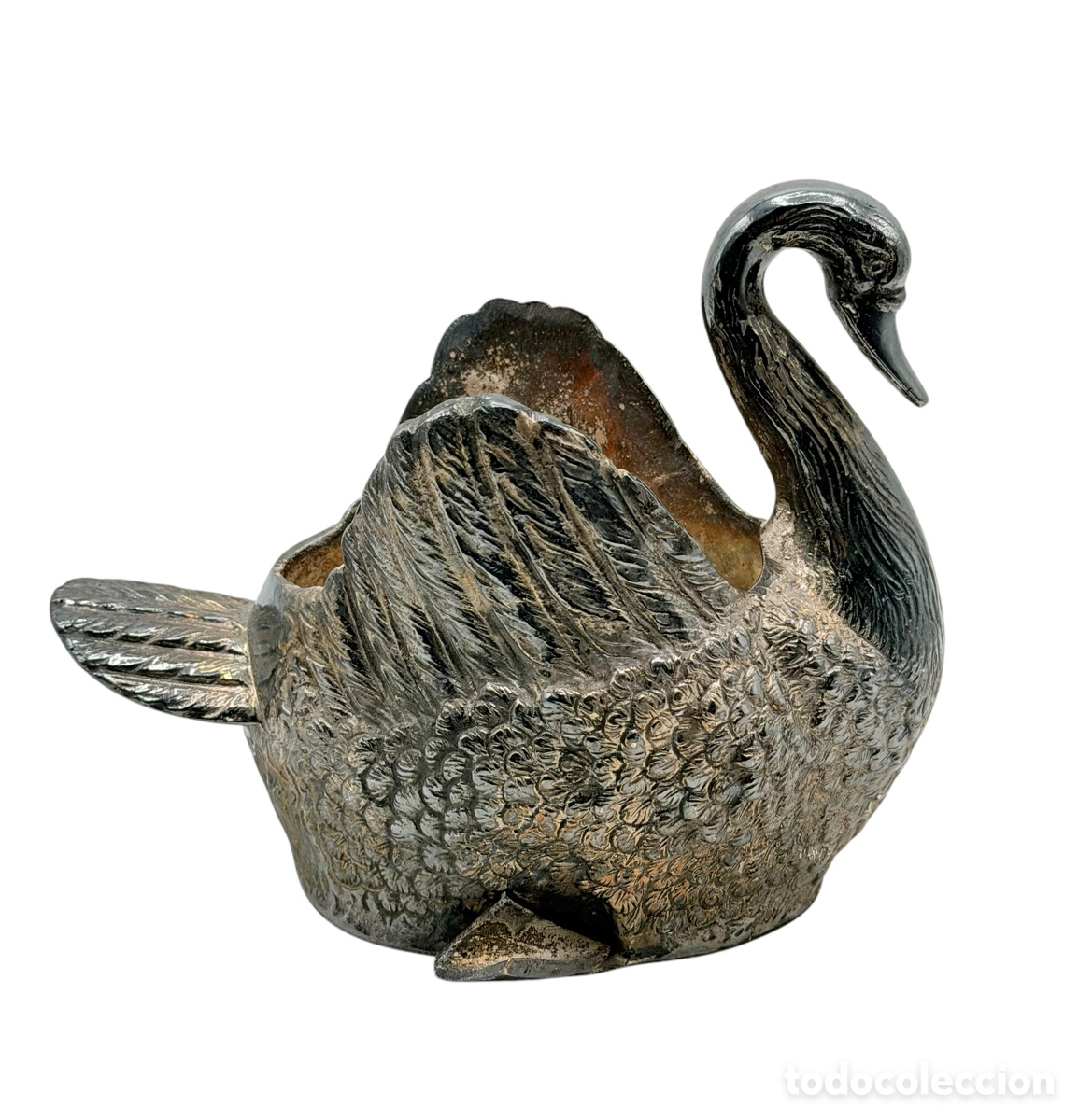 Antiquit&eacute;s: Antigua Jardinera de Cisne de Bronce Plateado