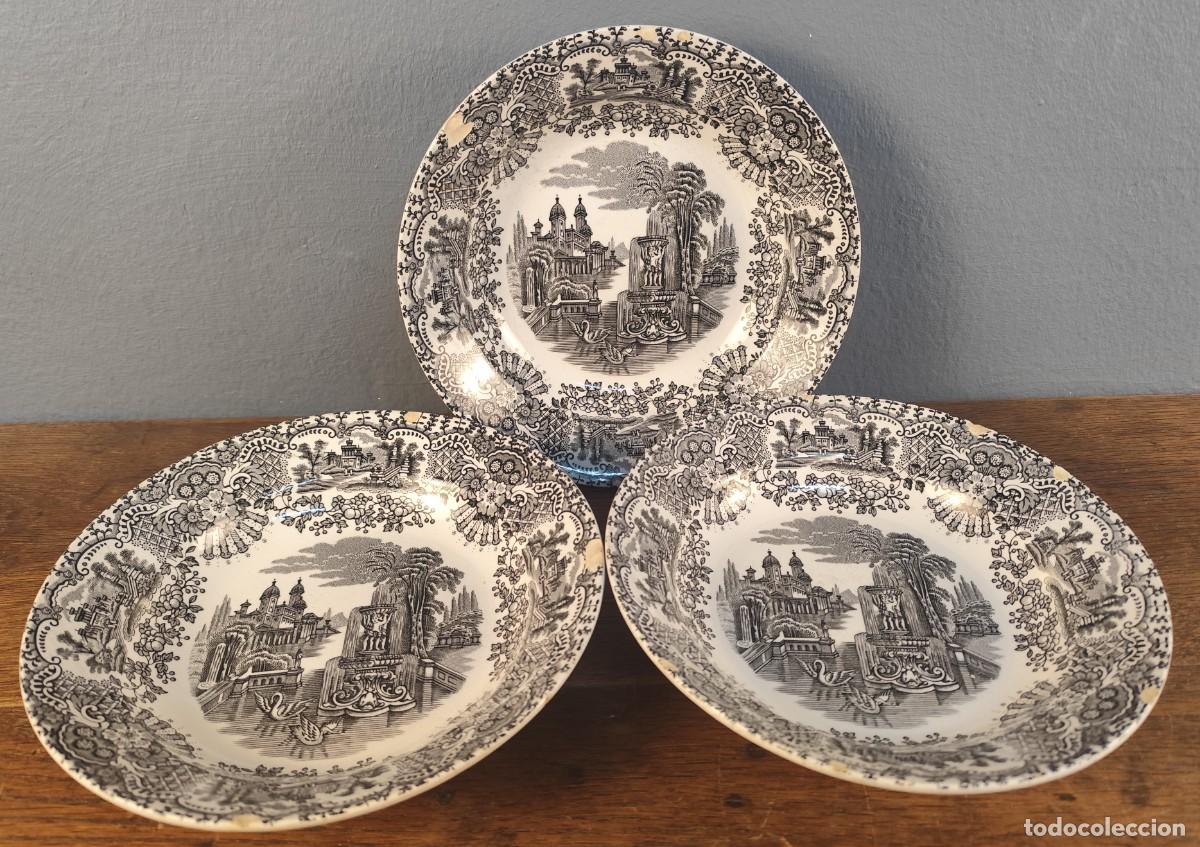 Antig&uuml;edades: 3 platos hondos la Cartuja de Sevilla Pickman