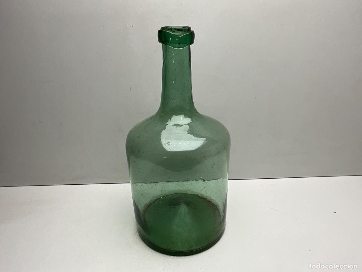 Antig&uuml;edades: BOTELLA ANTIGUA -DAMAJUANA - GARRAFA DE CRISTAL VERDE SOPLADO - SIGLO XIX - PRINCIPIOS DEL XX
