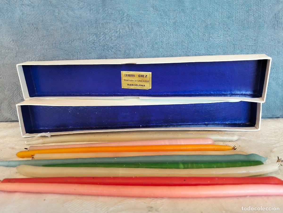 Antig&uuml;edades: Lote de vela velas finas de colores de la candelera 9 unidades caja original Cereria Diez a&ntilde;os 40-50