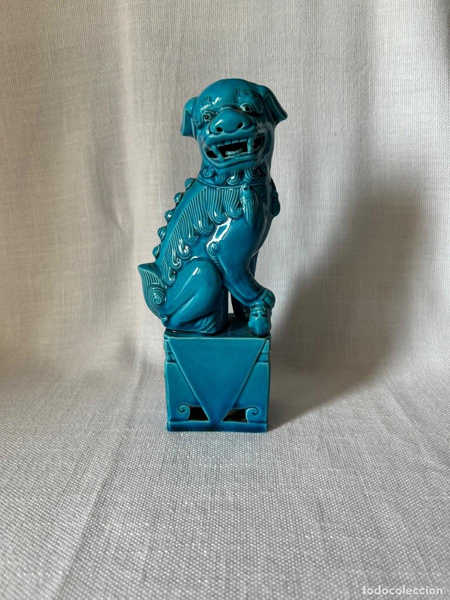 Antig&uuml;edades: PERRO FOO FURIA LEON DE PORCELANA CHINA AZUL TURQUESA