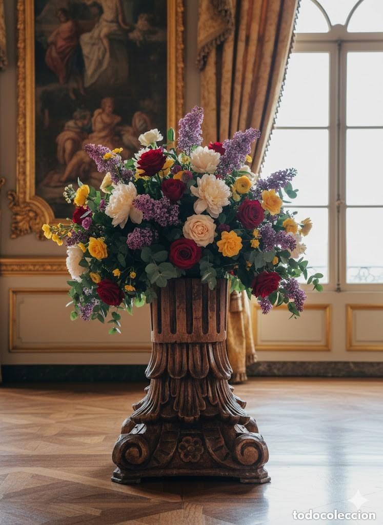 Antig&uuml;edades: Base o Capitel de Madera estilo Barroco. Medidas 42x42x50 cm de alto, Pesa 15 Kg.