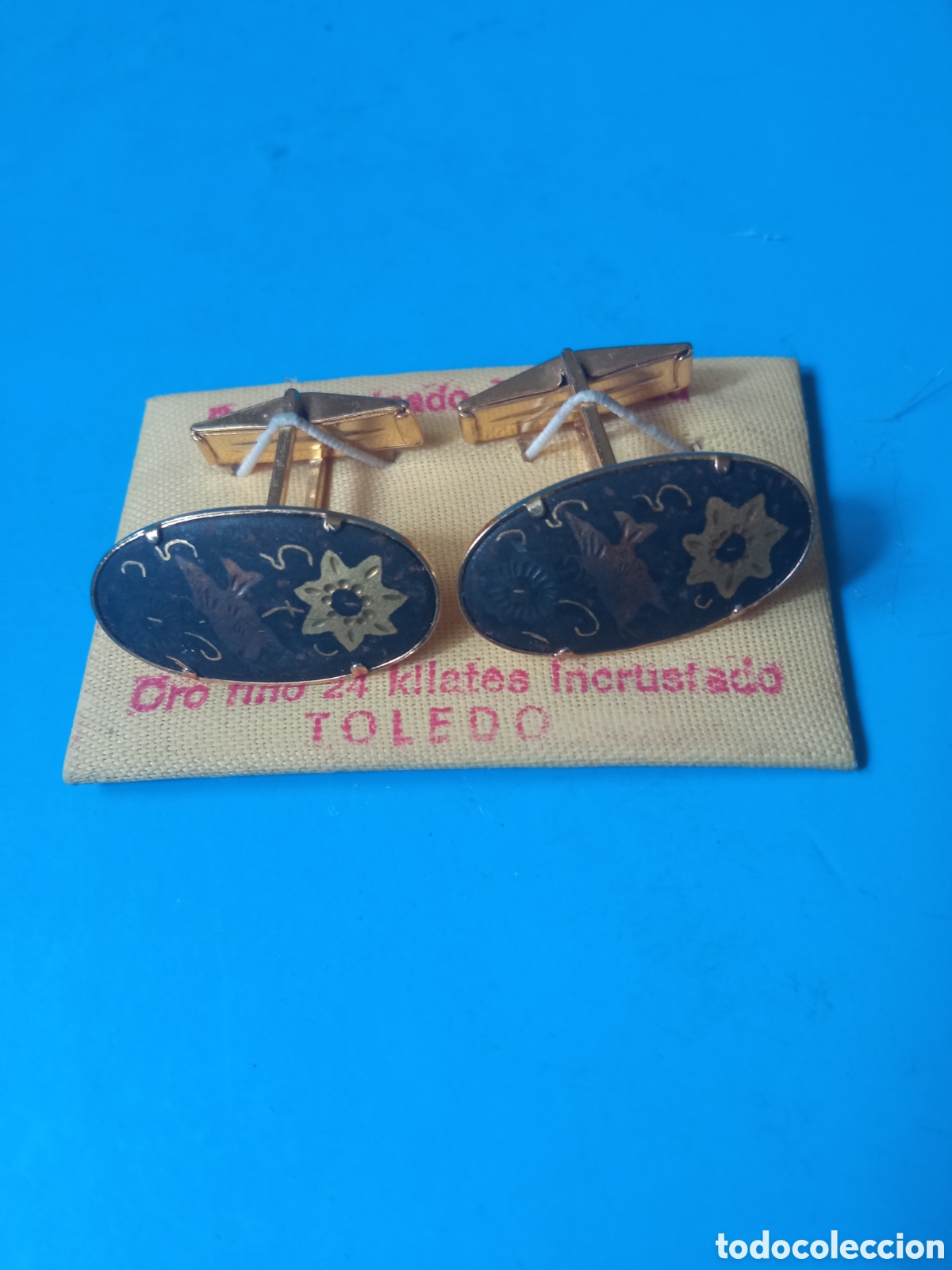 Antig&uuml;edades: Antiguos gemelos Damasquinados en oro de 24 Kilates, de Toledo