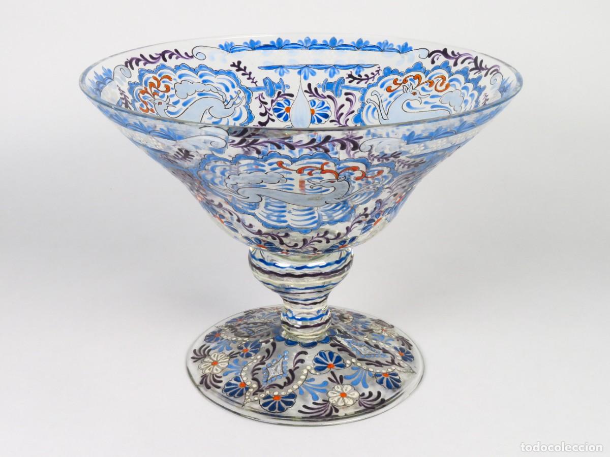 Antig&uuml;edades: Centro en vidrio esmaltado Catal&aacute;n Cirera mediados siglo XX