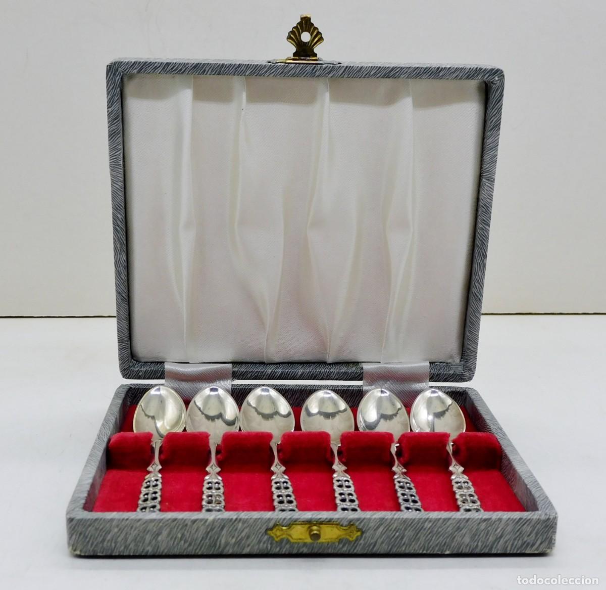 Antig&uuml;edades: ANTIGUO JUEGO DE 6 CUCHARILLAS DE CAF&Eacute; EN PLATA NORUEGA 0,925 EN SU ESTUCHE ORIGINAL