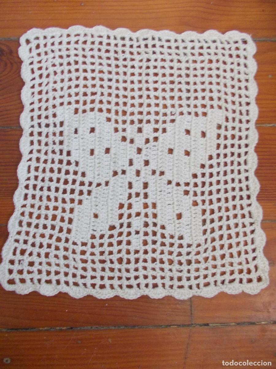 Antig&uuml;edades: Tapete Ganchillo Mariposa Crochet Blanco Rectangular Puntilla Artesanal Labores Hilo Retro
