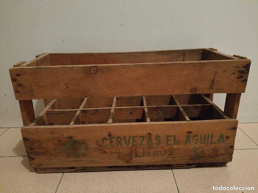 Antig&uuml;edades: Antigua caja de madera Cervezas el Aguila para 10 botellas de 1 litro - Antiguo logo aguila