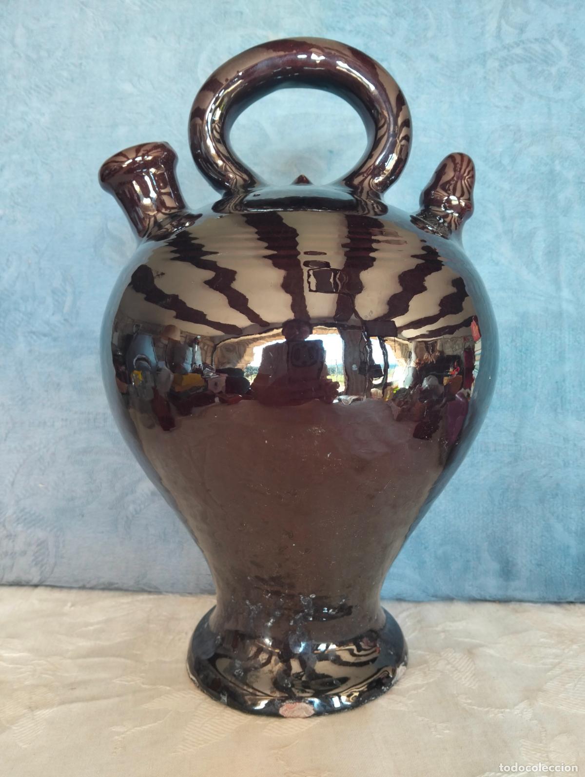 Antig&uuml;edades: Botijo canti de ceramica marr&oacute;n vidriada de ceramica popular Catalana principios S. XX