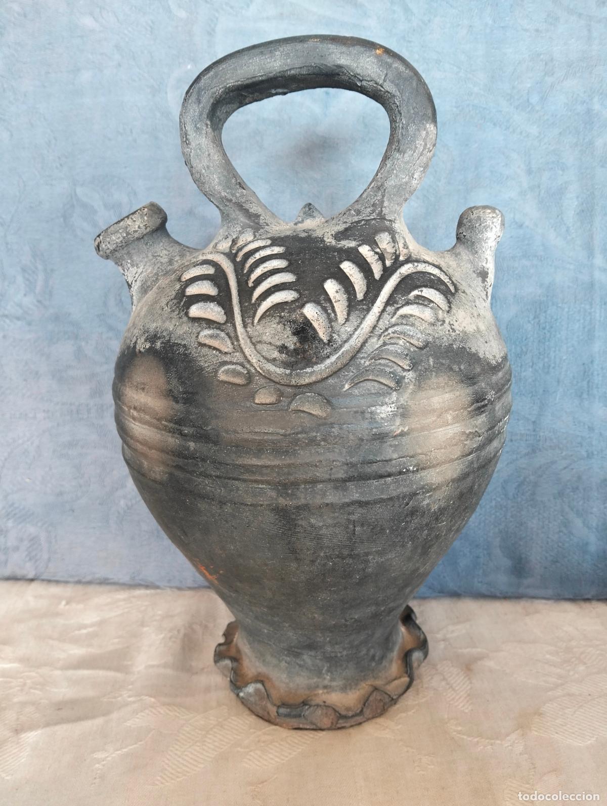 Antig&uuml;edades: Botijo canti ceramica marr&oacute;n vidriada ceramica popular Catalana de Jos&eacute; Font Verd&uacute; principios S. XX