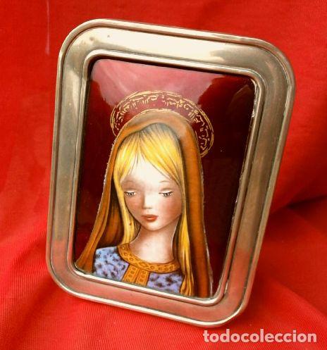 Antig&uuml;edades: CUADRO MARCO PLATA IMAGEN CARA VIRGEN ESMALTADA ESMALTE 15 x 11,5 cm