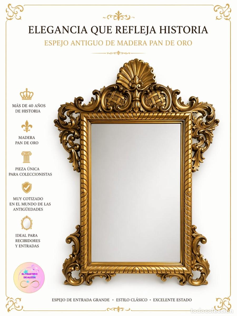 Antiguidades: ESPEJO VINTAGE + 40 A&Ntilde;OS EN MADERA PAN DE ORO DORADO + VIDEO