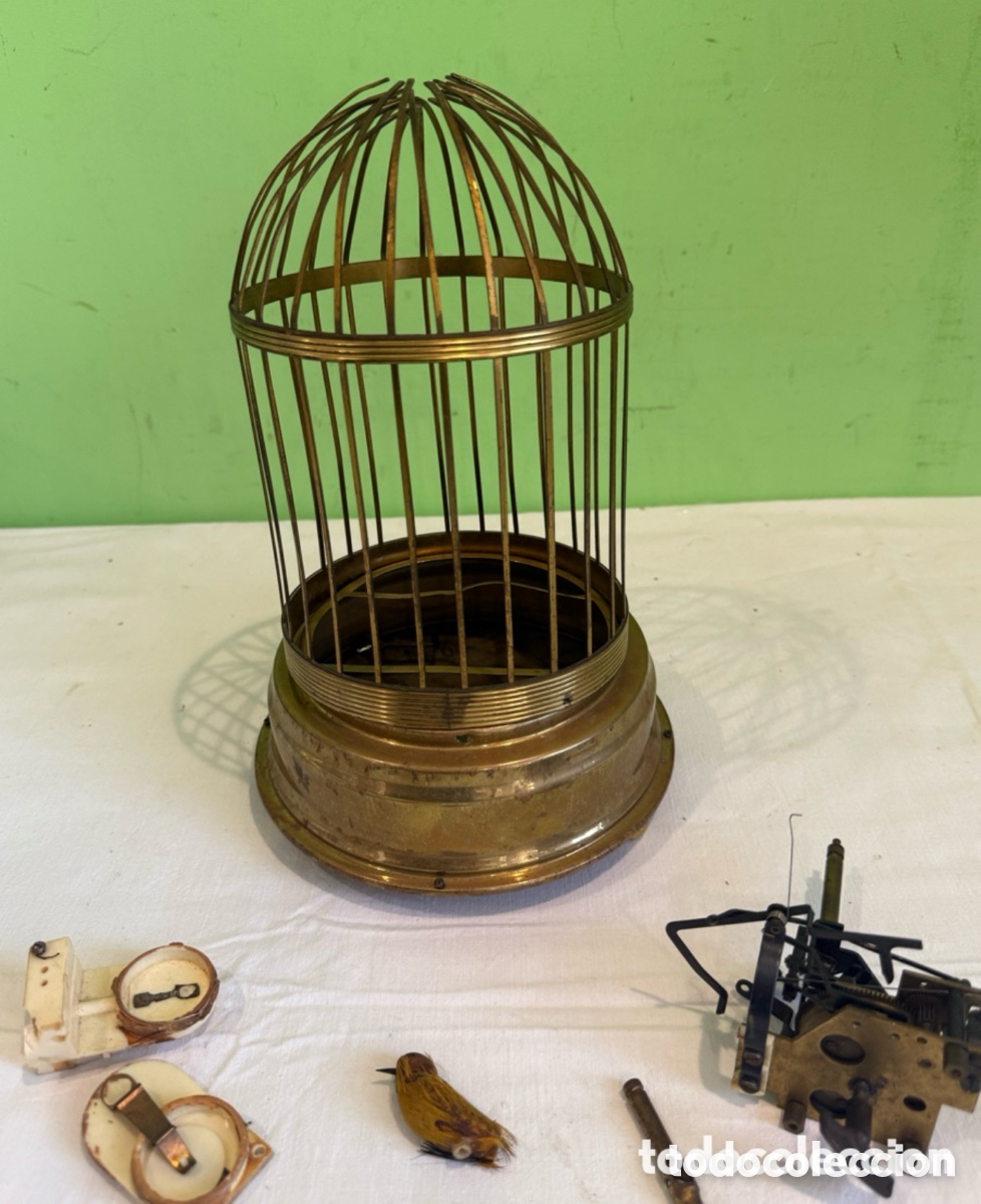 Antig&uuml;edades: Jaula aut&oacute;mata alemana p&aacute;jaro mec&aacute;nico a cuerda antigua alemana original rareza para restaurar