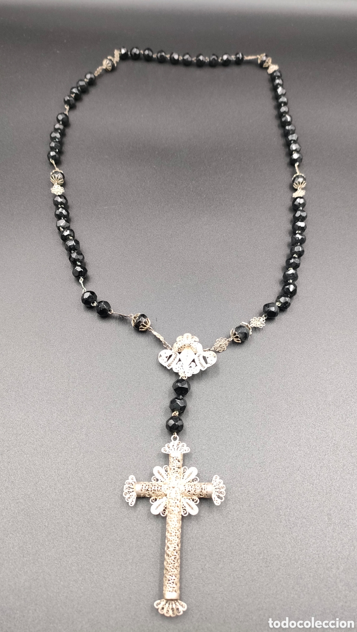 Antig&uuml;edades: Antiguo Rosario de Plata de Filigrana y Azabache