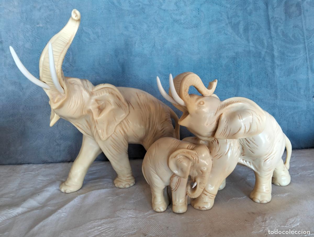 Oggetti Antichi: Familia de figuras de elefantes de la suerte de pasta o marmolina lacados de los a&ntilde;os 60-70 vintage