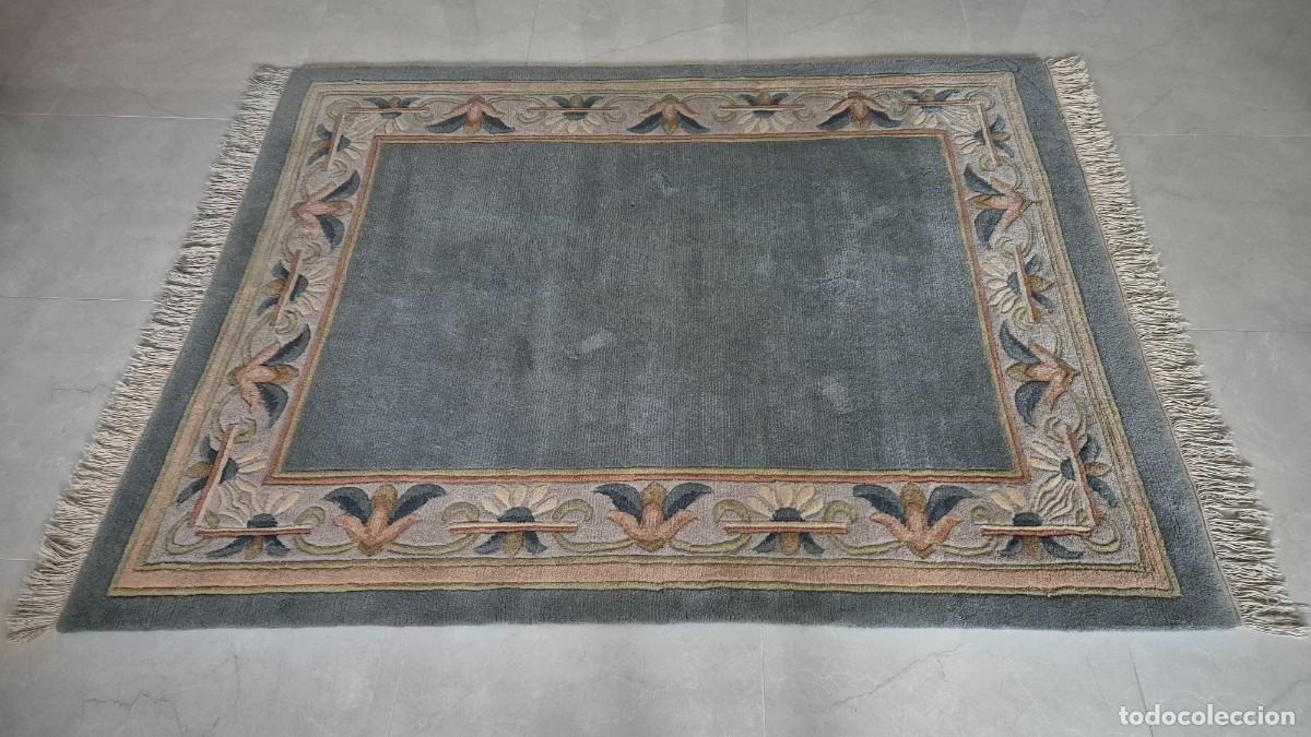 Antig&uuml;edades: Alfombra Tibetana Lana Azul y Beige