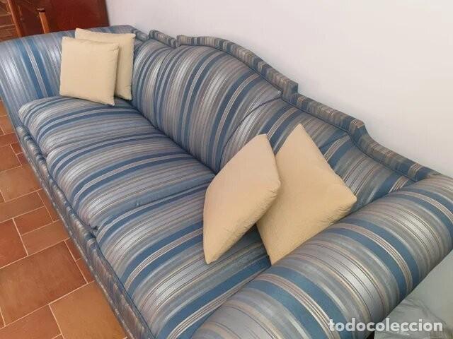 Antig&uuml;edades: Sof&aacute; Vintage Rayas Azules 3-4 Plazas