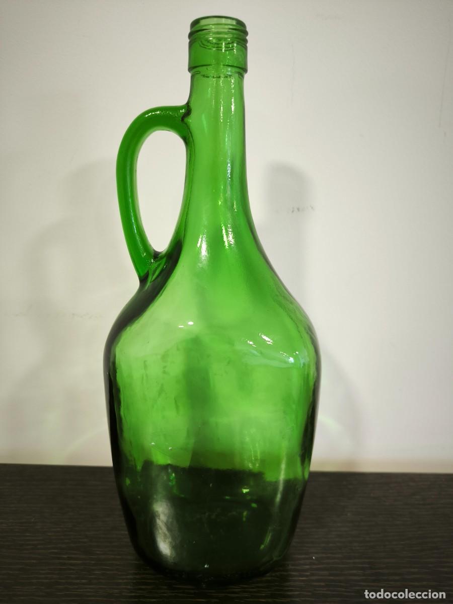 Antig&uuml;edades: Botella Antigua De Vidrio Verde Con Asa &ndash; Garrafa Decorativa Cl&aacute;sica 32 Cms Alto