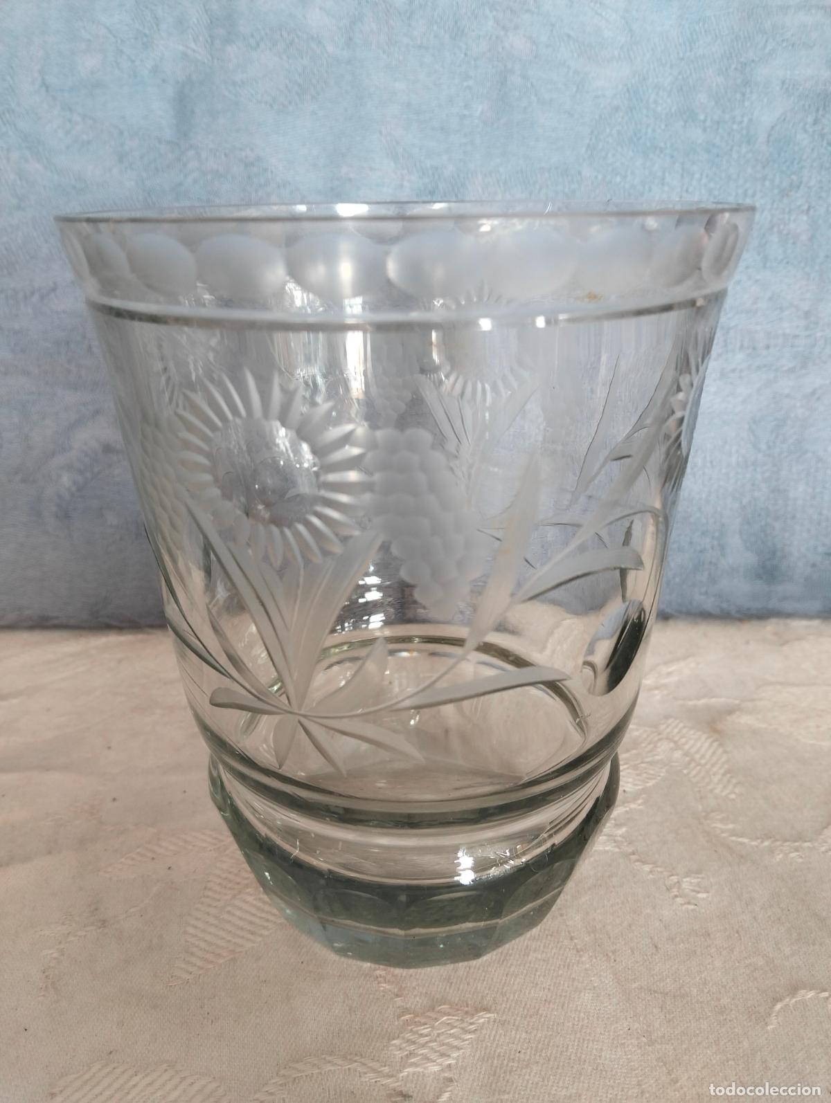 Antiques: Jarr&oacute;n florero de cristal soplado y flores talladas a mano pieza de calidad de los a&ntilde;os 40-50