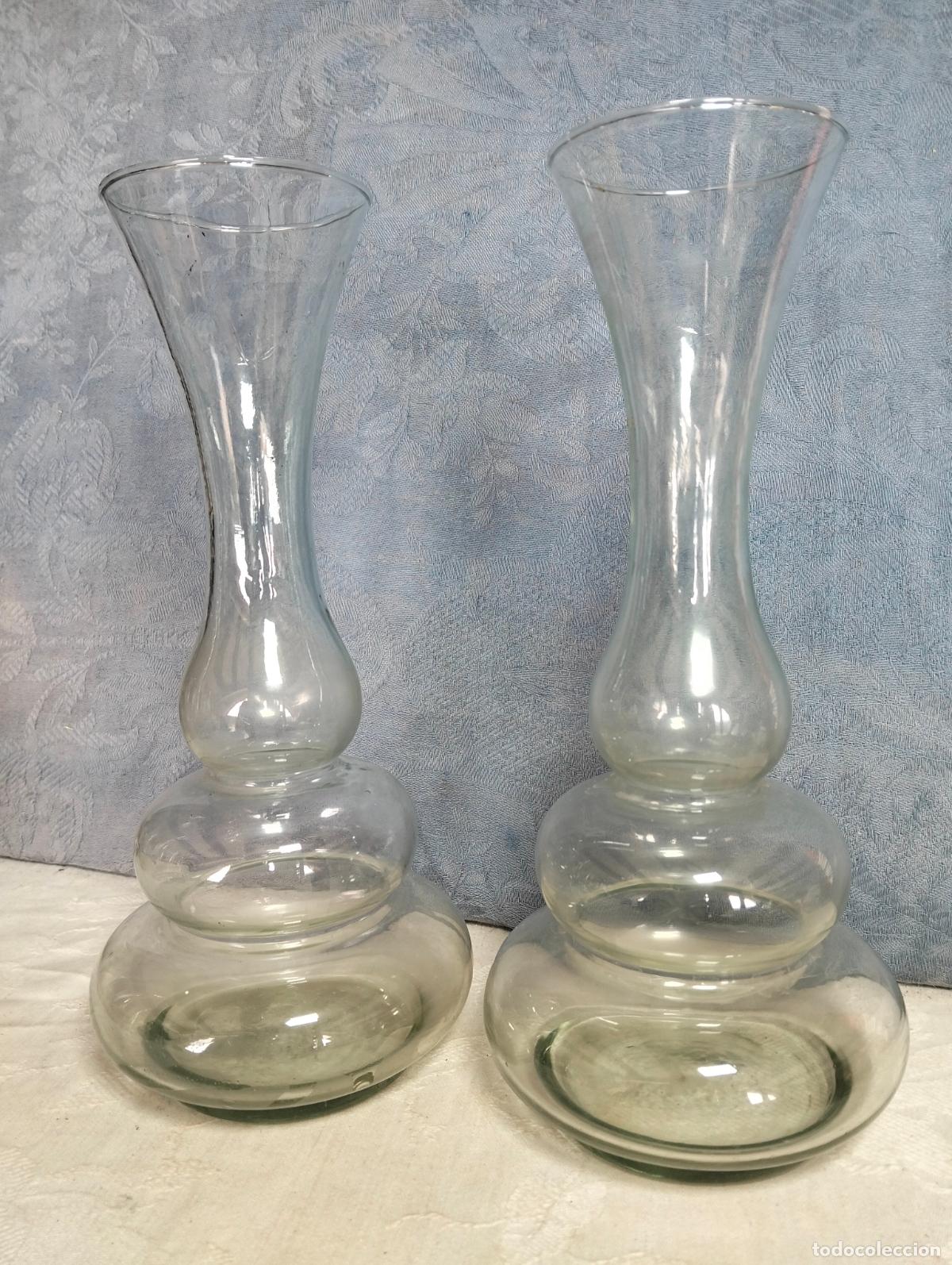 Antig&uuml;edades: 2 Jarr&oacute;n florero de cristal soplado a mano transparente de estilo Art Deco de los a&ntilde;os 40-50
