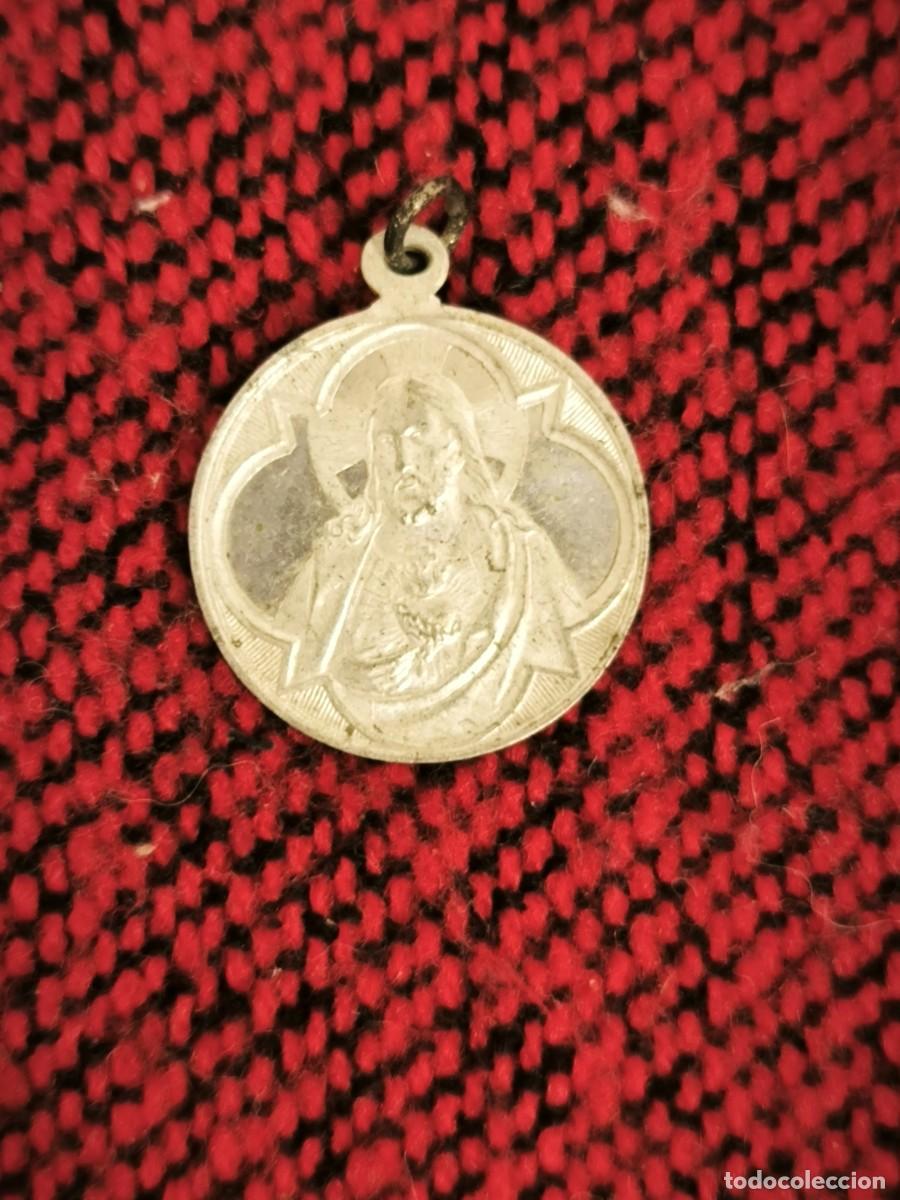 Antig&uuml;edades: Medalla Religiosa Antigua Sagrado Coraz&oacute;n Y Virgen &ndash; Colgante Devocional