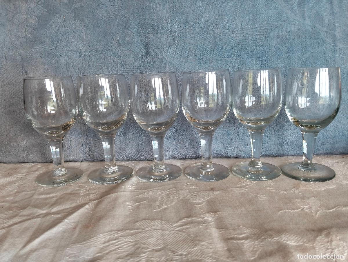 Antiques: Lote de copa copas de licor digestivo de cristal soplado a mano 6 unidades de los a&ntilde;os 40-50