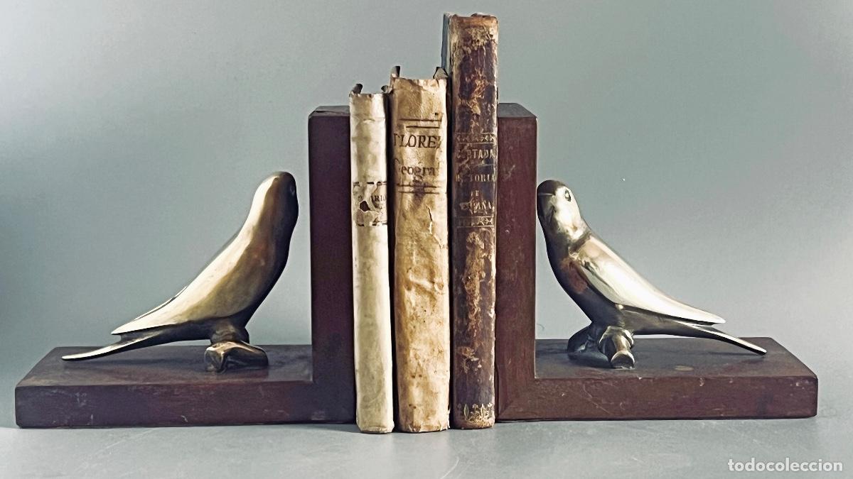 Antiques: Sujetalibros. P&aacute;jaros en madera y bronce. Principios del SXX