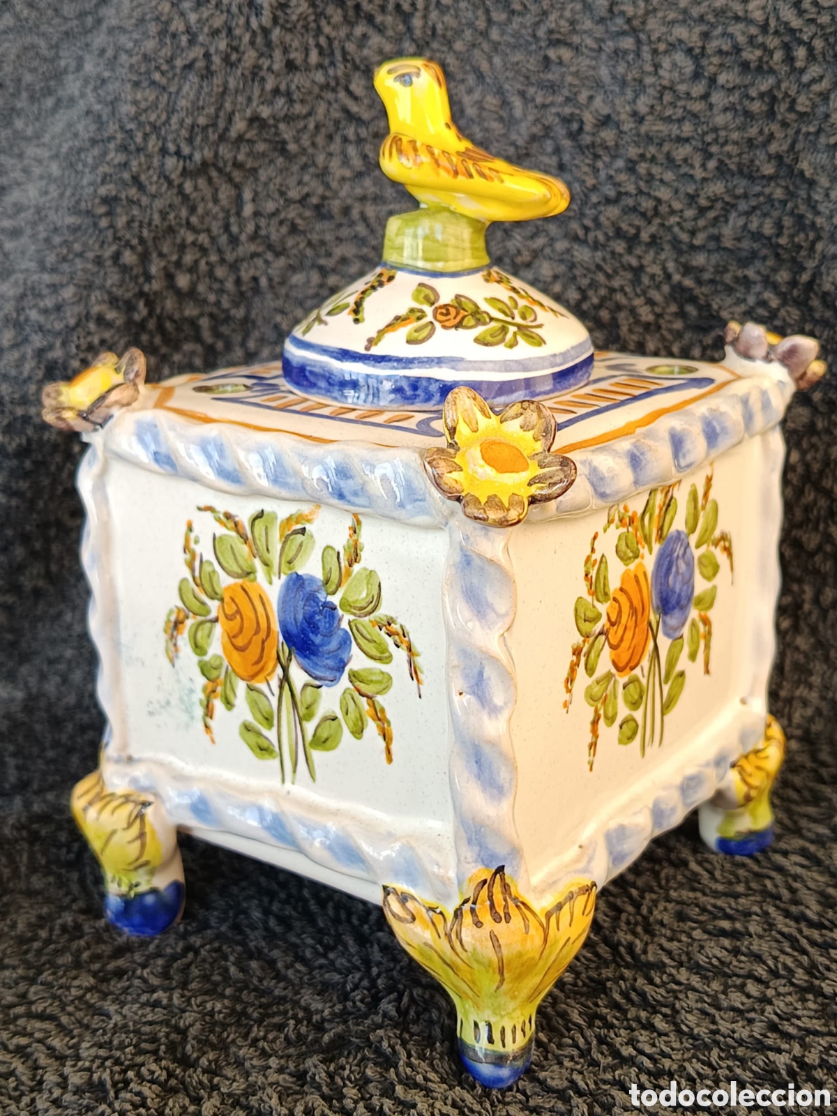 Antig&uuml;edades: TINTERO EN PORCELANA VALENCIANA FIRMADA. VER FOTOS Y DESCRIPCI&Oacute;N.