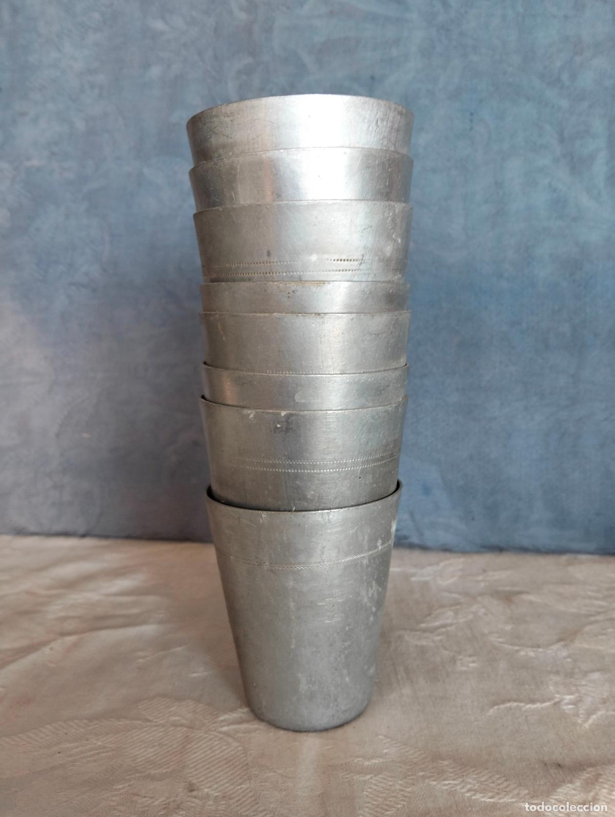 Antig&uuml;edades: Lote de vaso vasos de aluminio de monjas procedente de convento 8 unidades de los a&ntilde;os 50-60