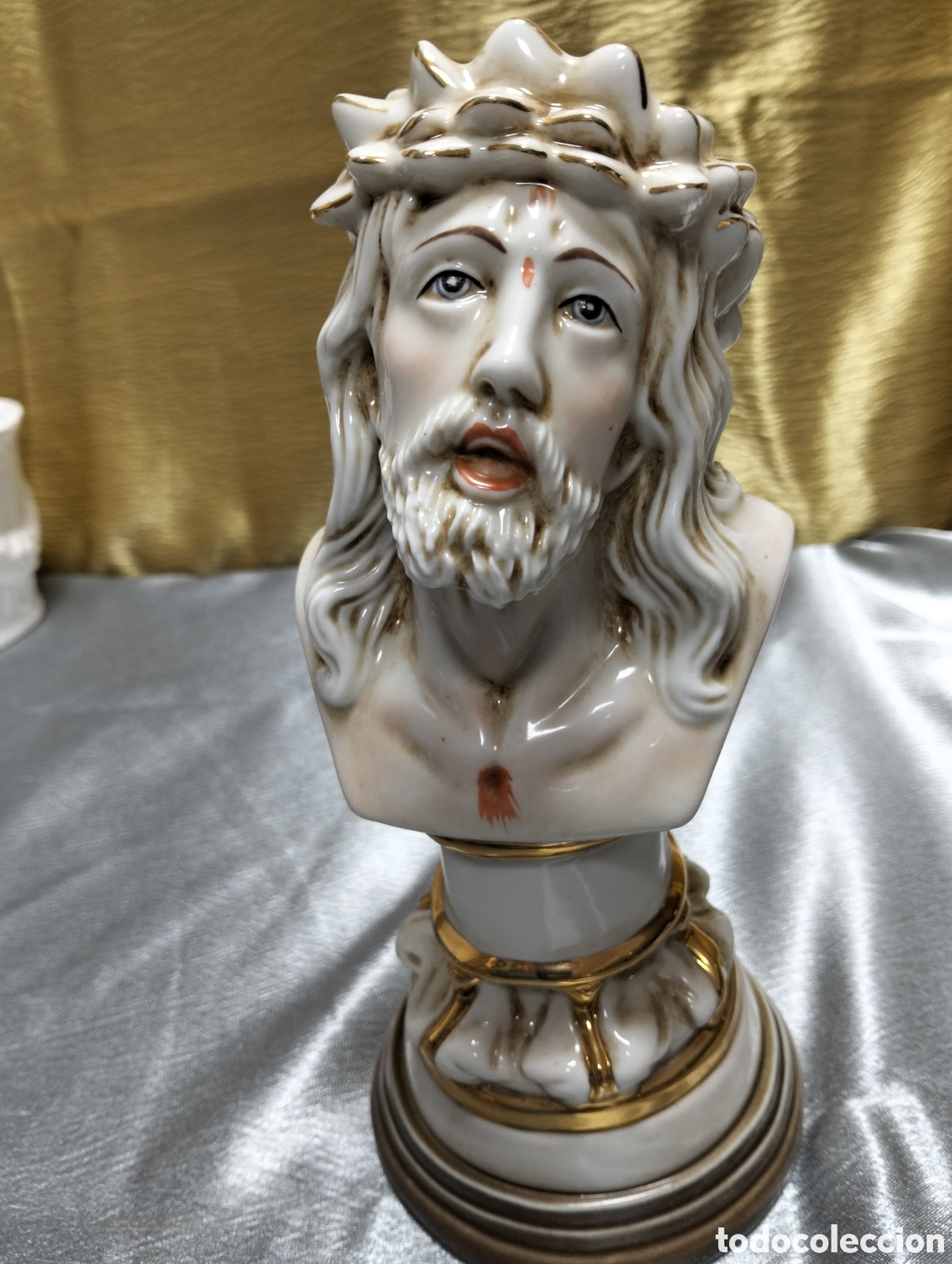 Antig&uuml;edades: TALLA RELIGIOSA FIGURA ROSTRO DE CRISTO EN PORCELANA